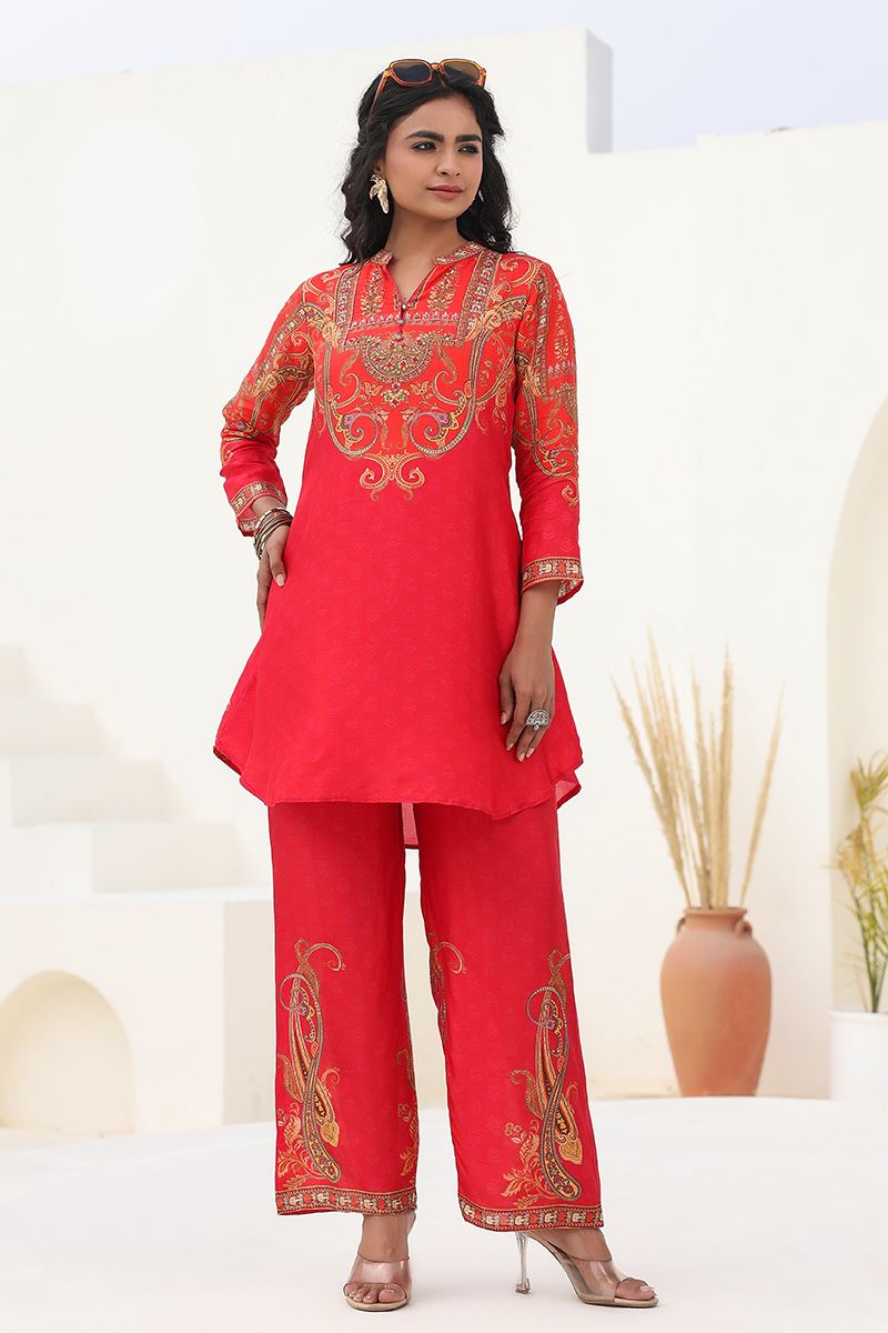 Charismatic Red Designer Kurtis for Hangouts, Sangeet, and Parties