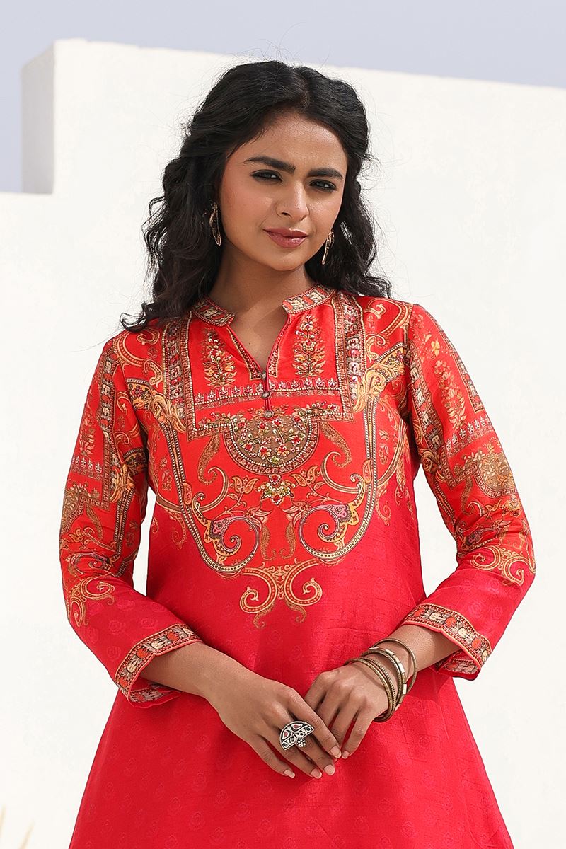 Charismatic Red Designer Kurtis for Hangouts, Sangeet, and Parties