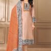 Fascinating Light Peach and Orange Designer Straight Cut Suit for Festivals, Sangeet, and Parties