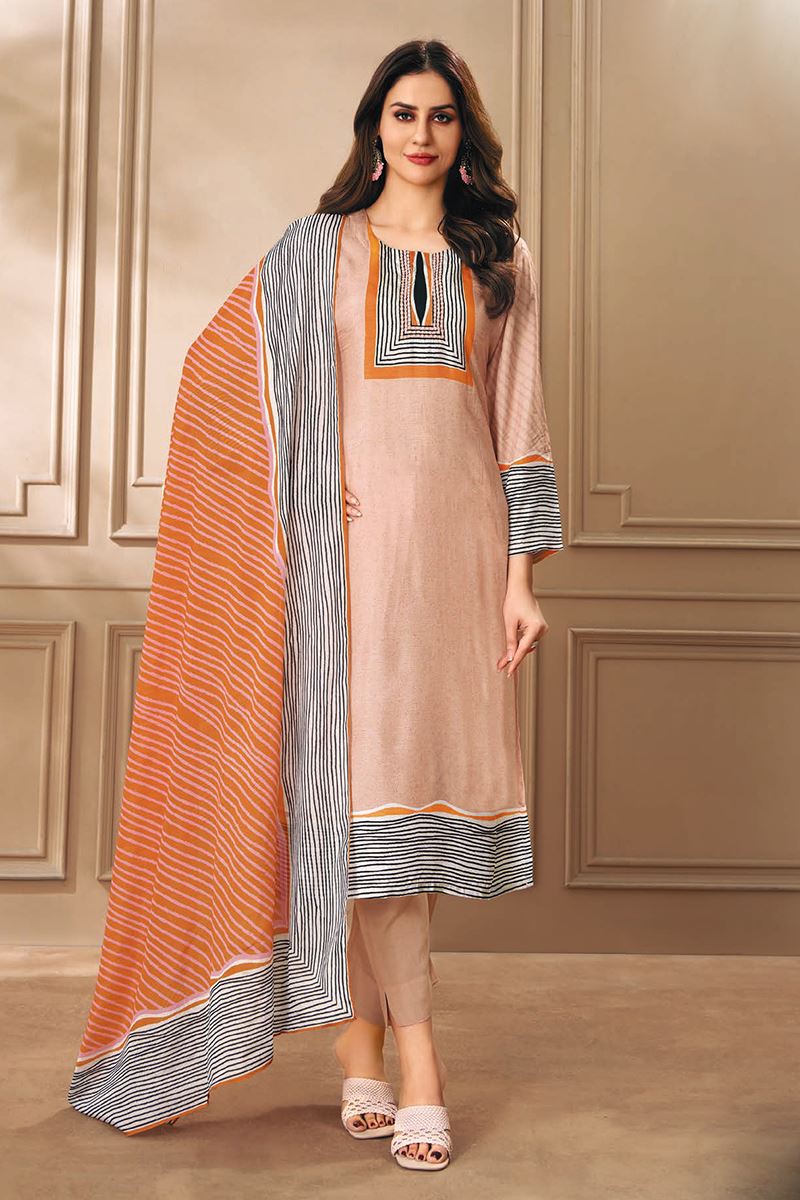 Fascinating Light Peach and Orange Designer Straight Cut Suit for Festivals, Sangeet, and Parties