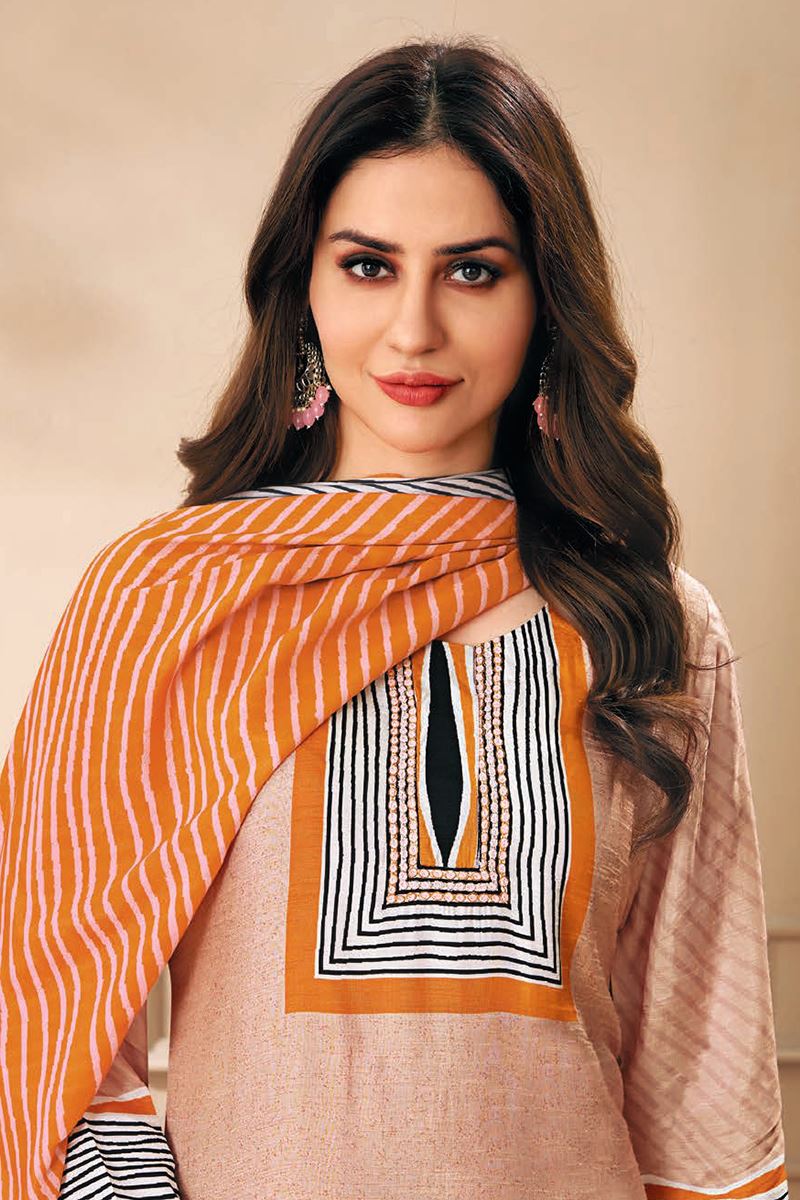 Fascinating Light Peach and Orange Designer Straight Cut Suit for Festivals, Sangeet, and Parties