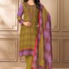 Dazzling Olive Green and Lavender Designer Straight Cut Suit for Festivals, Sangeet, and Parties