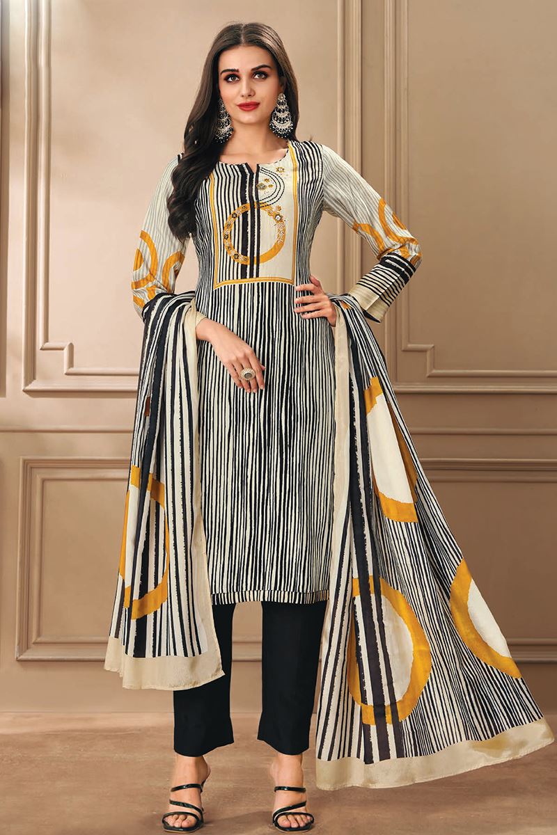 Mesmerizing Black and White Designer Straight Cut Suit for Festivals, Sangeet, and Parties