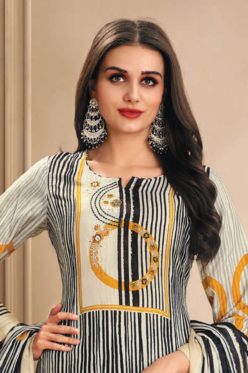 Mesmerizing Black and White Designer Straight Cut Suit for Festivals, Sangeet, and Parties