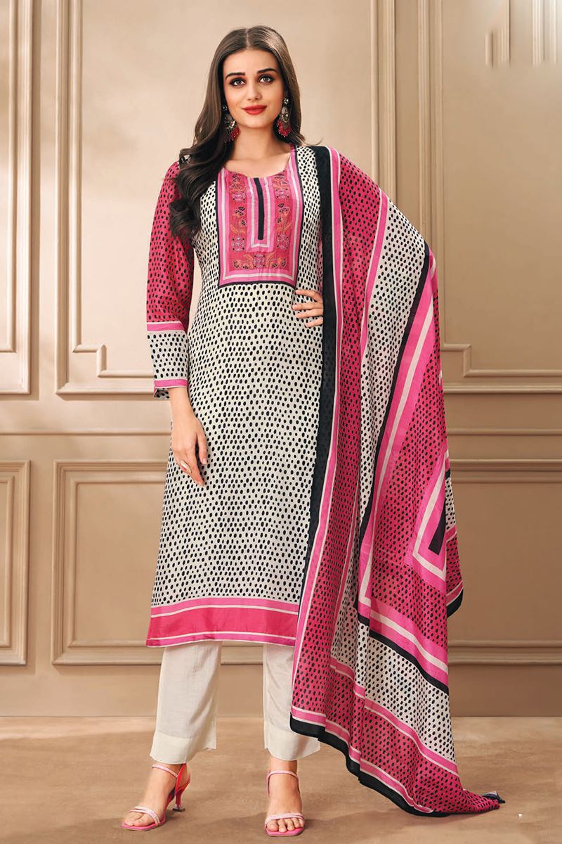 Striking Pink and Off-White Designer Straight Cut Suit for Festivals, Sangeet, and Parties