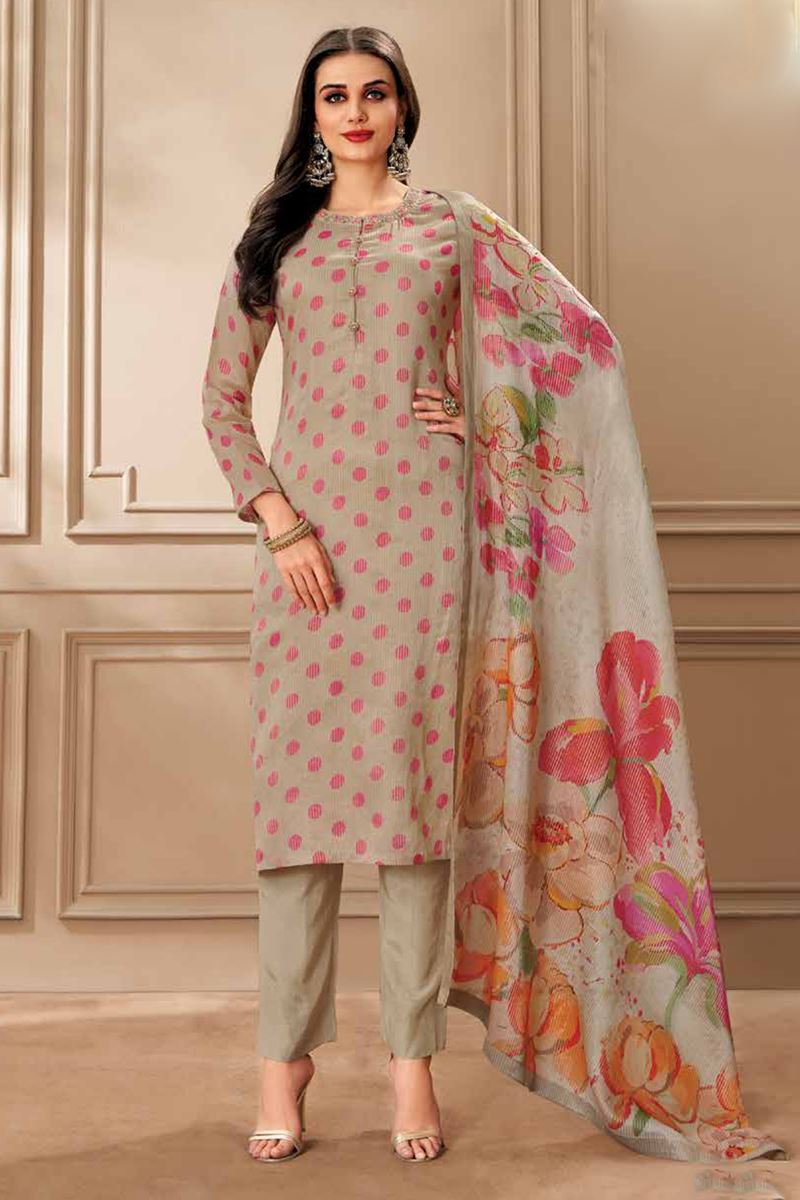 Charismatic Beige Designer Straight Cut Suit for Festivals, Sangeet, and Parties