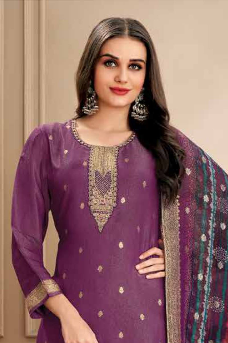 Spectacular Purple Designer Straight Cut Suit for Festivals, Sangeet, and Parties