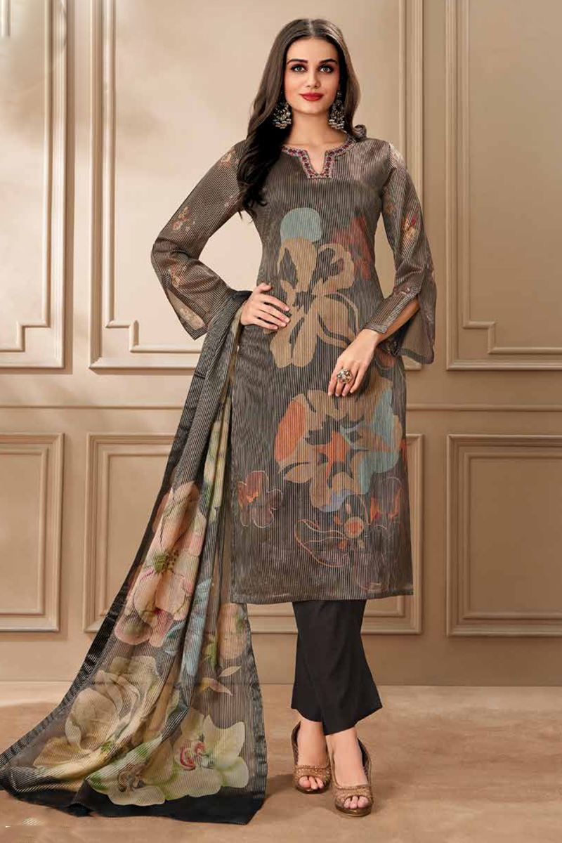 Outstanding Grey Designer Straight Cut Suit for Festivals, Sangeet, and Parties