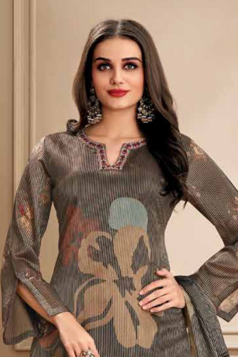 Outstanding Grey Designer Straight Cut Suit for Festivals, Sangeet, and Parties