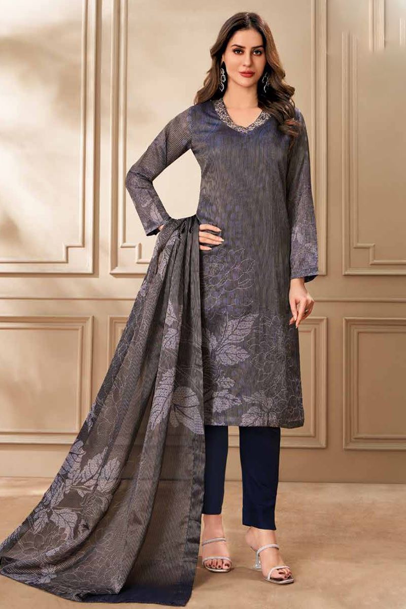 Creative Grey and Blue Designer Straight Cut Suit for Festivals, Sangeet, and Parties