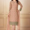 Flamboyant Peach Designer Straight Cut Suit for Festivals, Sangeet, and Parties