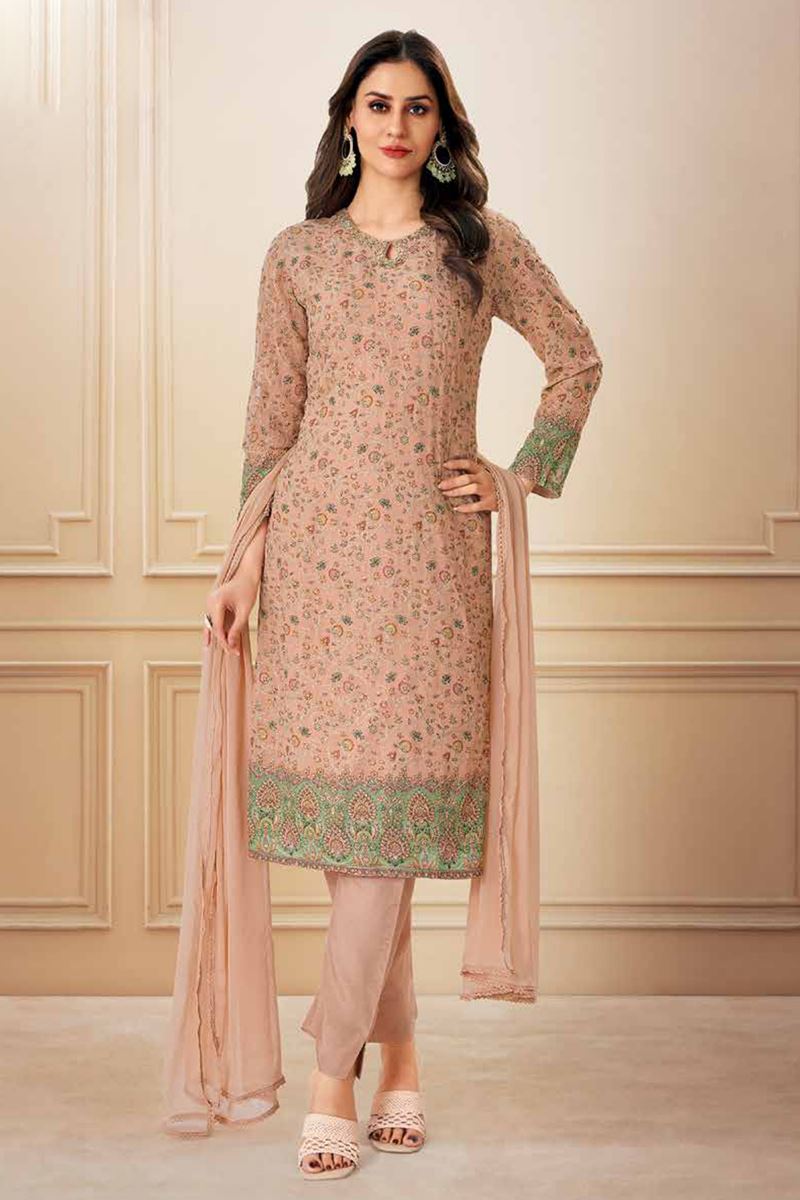 Flamboyant Peach Designer Straight Cut Suit for Festivals, Sangeet, and Parties