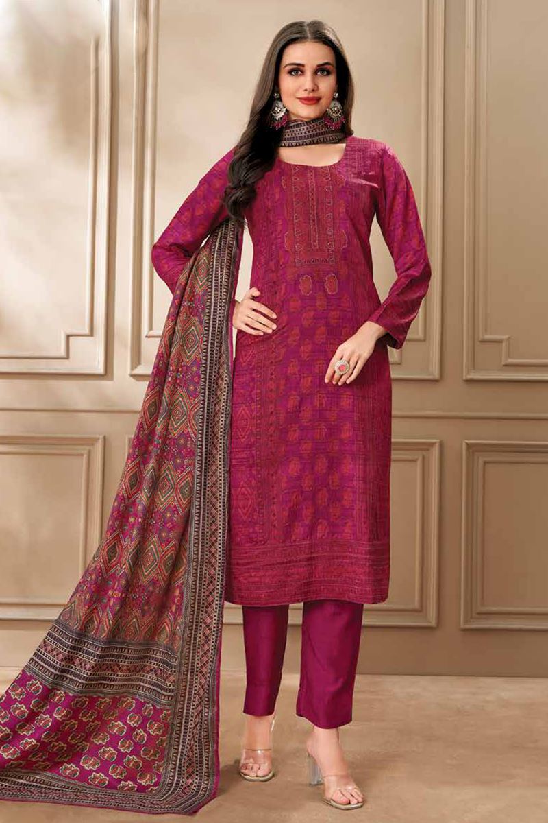 Aesthetic Dark Pink Designer Straight Cut Suit for Festivals, Sangeet, and Parties