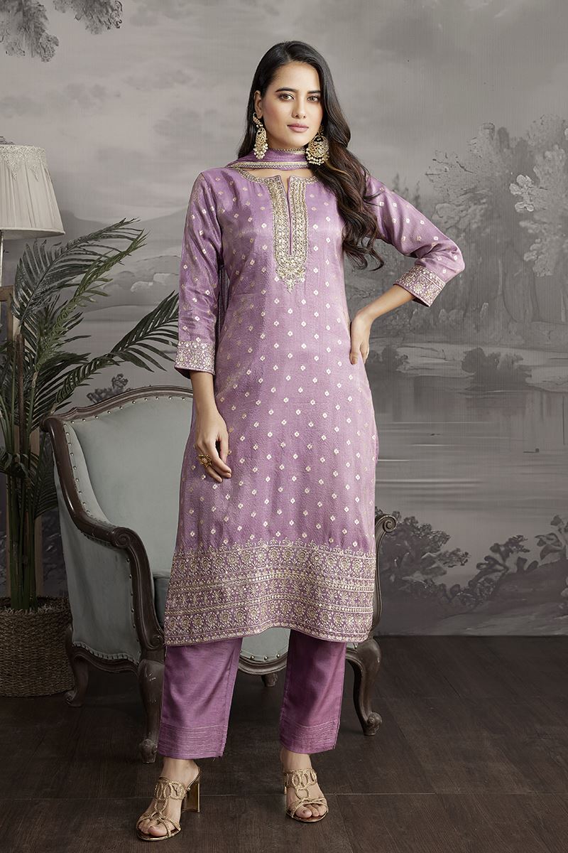 Mesmerizing Lavender Designer Straight Cut Suit for Festivals, Sangeet, and Parties