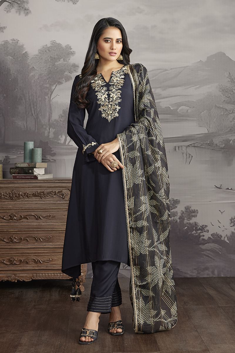 Aesthetic Black Designer Straight Cut Suit for Sangeet and Parties