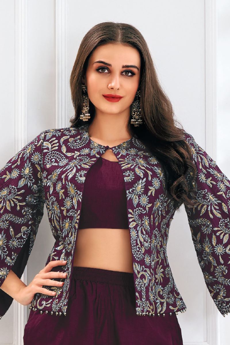 Alluring Wine Designer Co-Ord Set for Festivals, Sangeet, and Parties