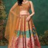 Captivating Multi and Orange Designer Indo-Western Lehenga Choli for Engagement, Wedding, Reception, Sangeet, and Parties