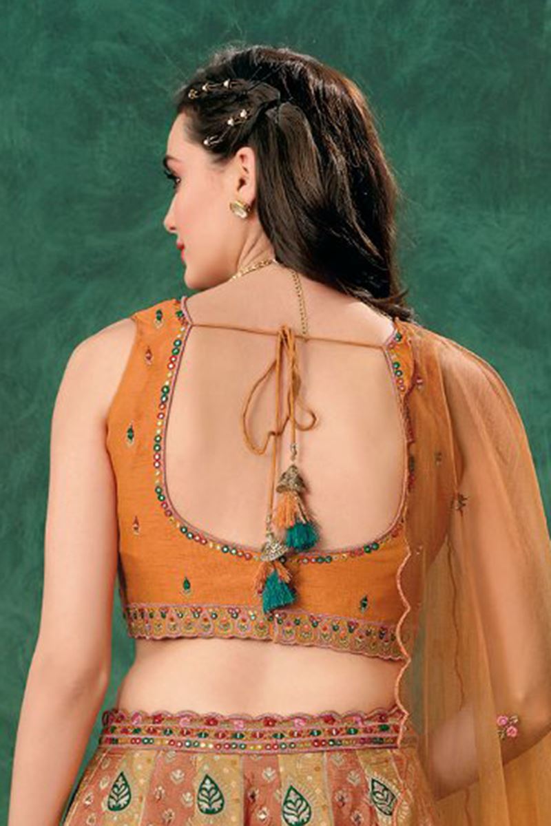 Captivating Multi and Orange Designer Indo-Western Lehenga Choli for Engagement, Wedding, Reception, Sangeet, and Parties