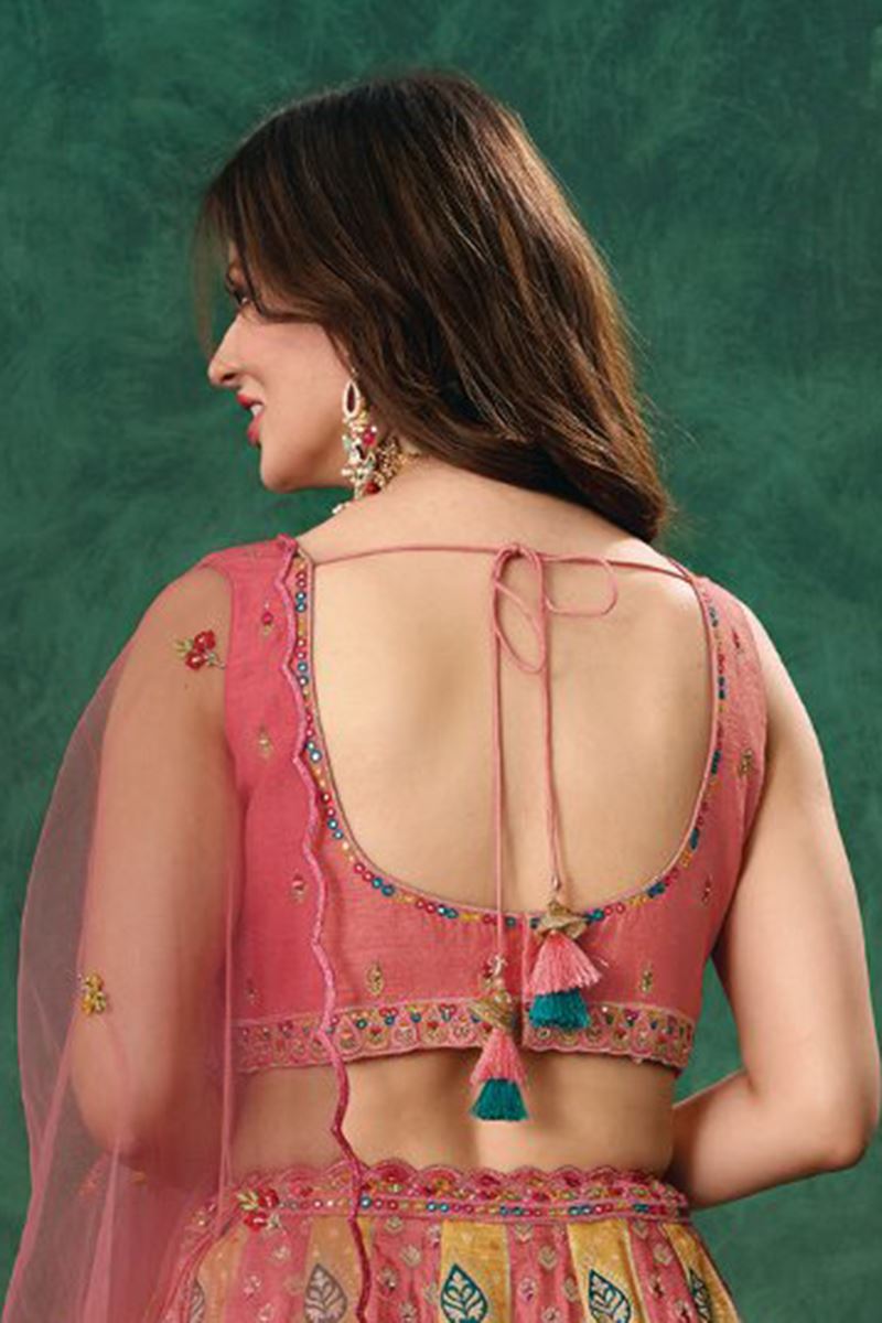 Exuberant Multi and Light Pink Designer Indo-Western Lehenga Choli for Engagement, Wedding, Reception, Sangeet, and Parties
