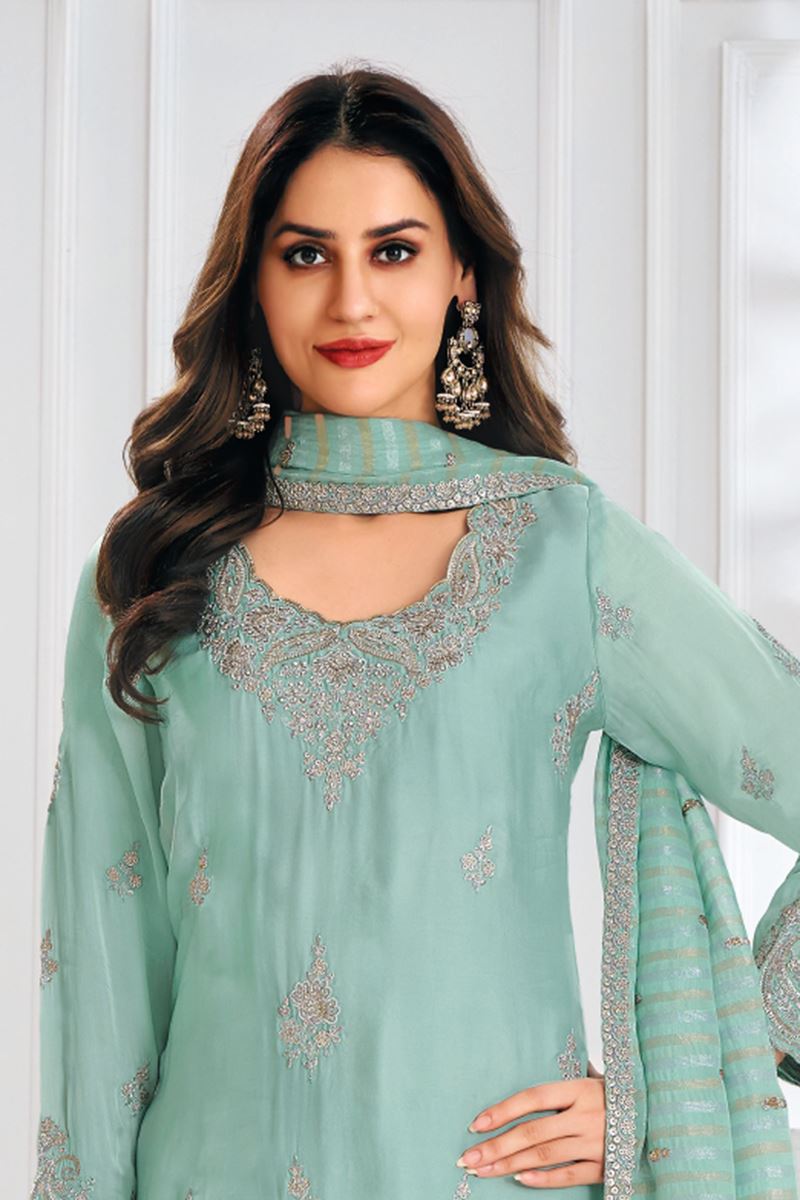 Outstanding Turquoise Blue Designer Sharara Suit for Engagement, Reception, Festivals, Sangeet, and Parties