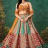 Charismatic Multi and Mustard Designer Indo-Western Lehenga Choli for Wedding, Reception, Sangeet, and Parties