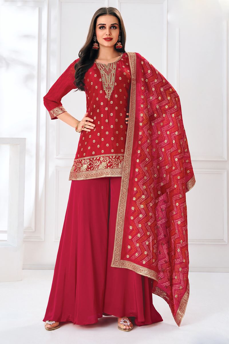 Mesmerizing Red Designer Sharara Suit for Wedding, Reception, Festivals, Sangeet, and Parties