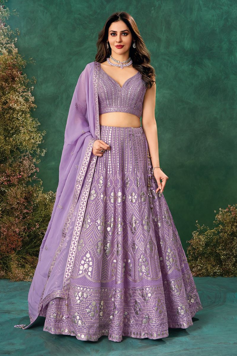 Spectacular Purple Designer Indo-Western Lehenga Choli for Engagement, Wedding, Reception, Sangeet, and Parties
