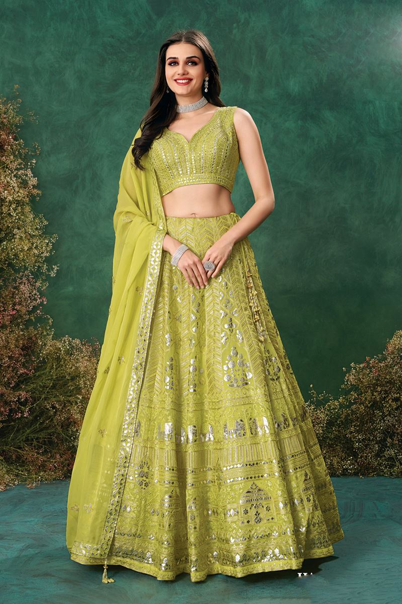 Outstanding Green Designer Indo-Western Lehenga Choli for Mehendi, Engagement, Reception, Sangeet, and Parties