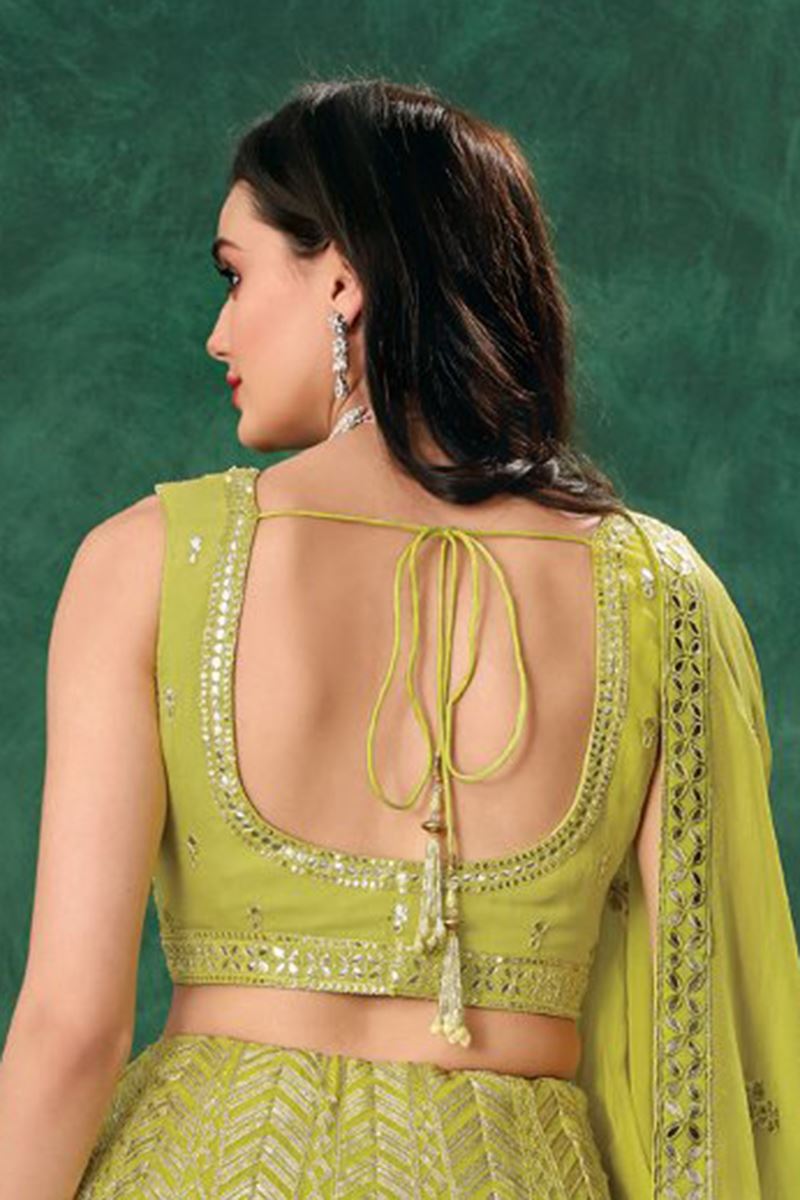 Outstanding Green Designer Indo-Western Lehenga Choli for Mehendi, Engagement, Reception, Sangeet, and Parties