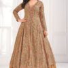 Striking Beige Cotton Blend Designer Anarkali Suit for Engagement, Reception, Festivals, Sangeet, and Parties