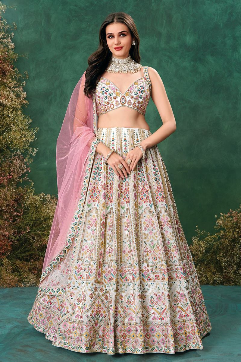 Fascinating Ivory Designer Indo-Western Lehenga Choli for Engagement, Reception, Sangeet, and Parties
