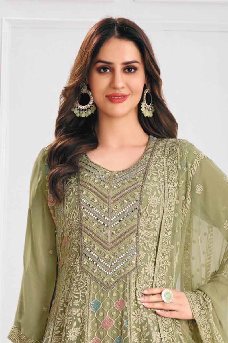 Flawless Pista Green Chanderi Silk Designer Anarkali Suit for Engagement, Reception, Festivals, Sangeet, and Parties