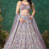 Mesmerizing Light Grey Designer Indo-Western Lehenga Choli for Engagement, Reception, Sangeet, and Parties