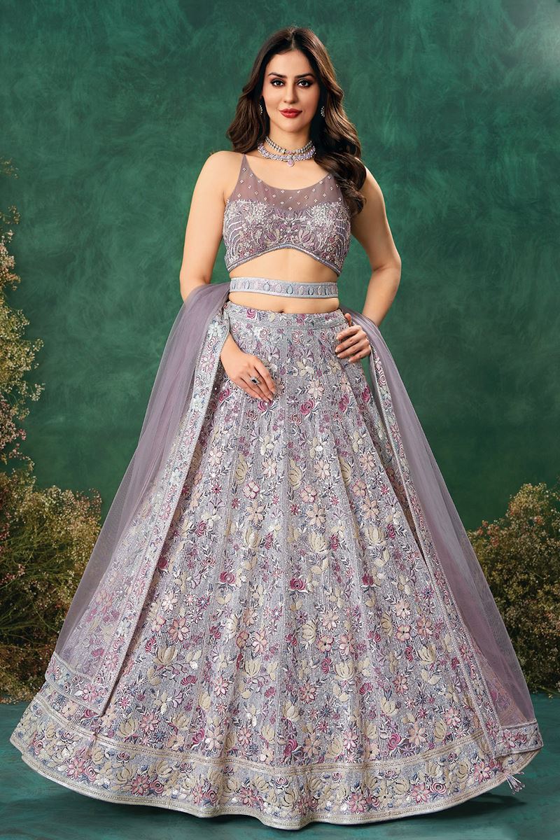 Mesmerizing Light Grey Designer Indo-Western Lehenga Choli for Engagement, Reception, Sangeet, and Parties