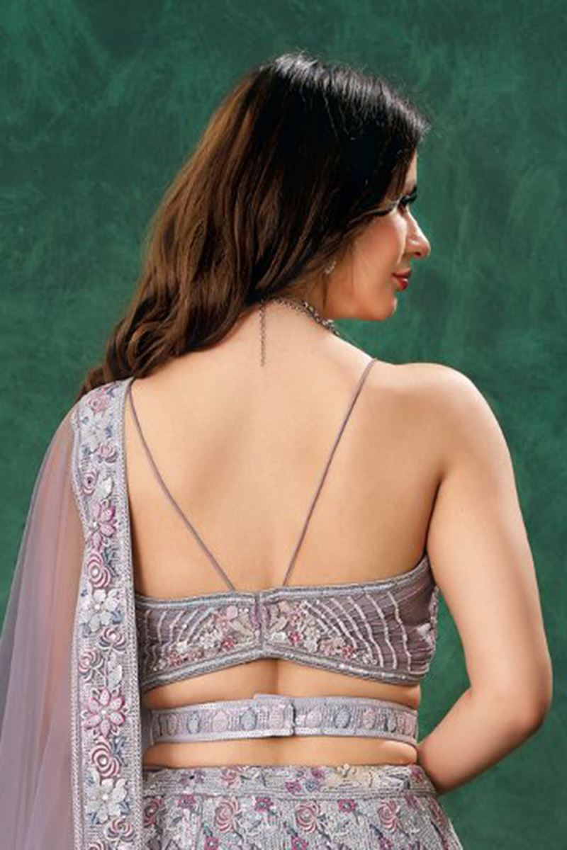 Mesmerizing Light Grey Designer Indo-Western Lehenga Choli for Engagement, Reception, Sangeet, and Parties