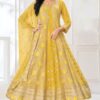 Flamboyant Yellow Chanderi Silk Designer Anarkali Suit for Haldi, Wedding, Reception, Festivals, Sangeet, and Parties