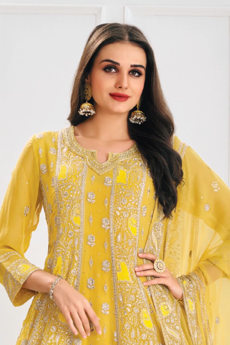 Flamboyant Yellow Chanderi Silk Designer Anarkali Suit for Haldi, Wedding, Reception, Festivals, Sangeet, and Parties