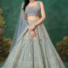 Enticing Sky Blue Designer Indo-Western Lehenga Choli for Engagement, Reception, Sangeet, and Parties