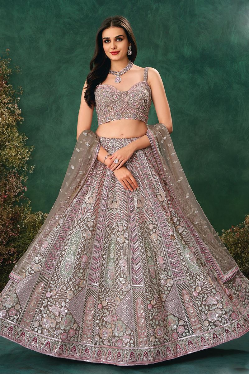 Delightful Mauve Designer Indo-Western Lehenga Choli for Engagement, Reception, Sangeet, and Parties