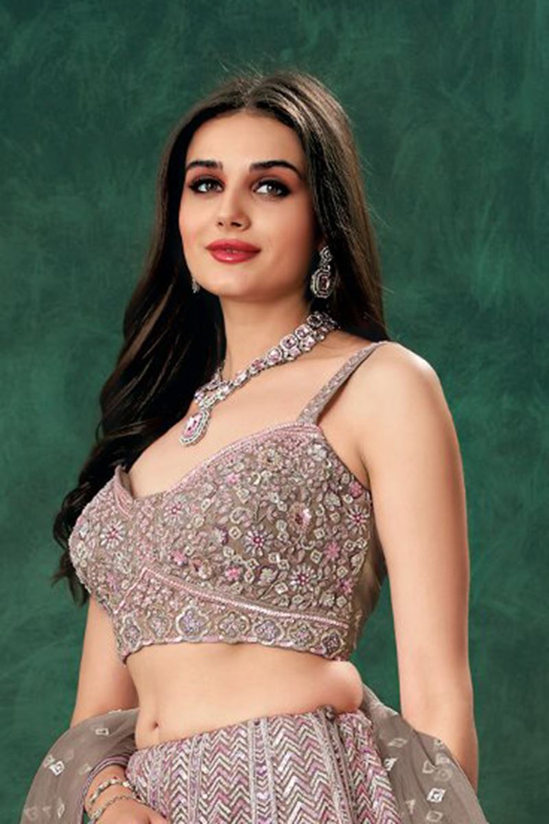 Delightful Mauve Designer Indo-Western Lehenga Choli for Engagement, Reception, Sangeet, and Parties