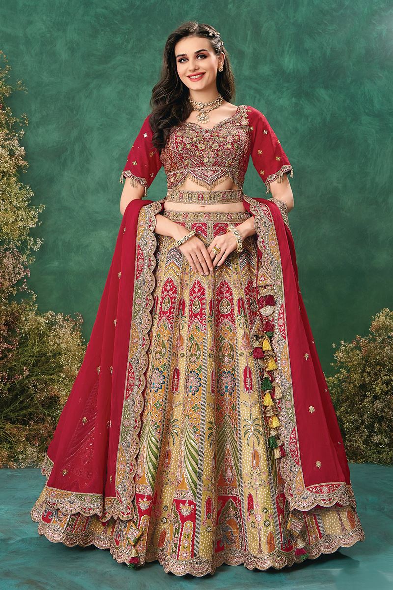 Lovely Multi and Red Designer Wedding Lehenga Choli for Wedding and Reception