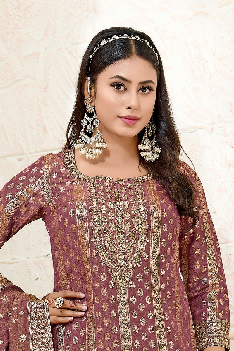 Ethnic Mauve Designer Palazzo Suit for Engagement, Wedding, Reception, Festivals, Sangeet, and Parties