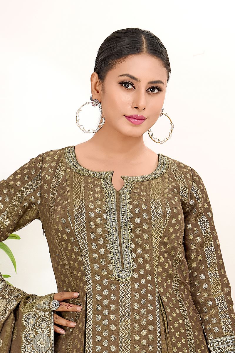 Captivating Brown Designer A-Line Suit for Wedding, Reception, Festivals, Sangeet, and Parties