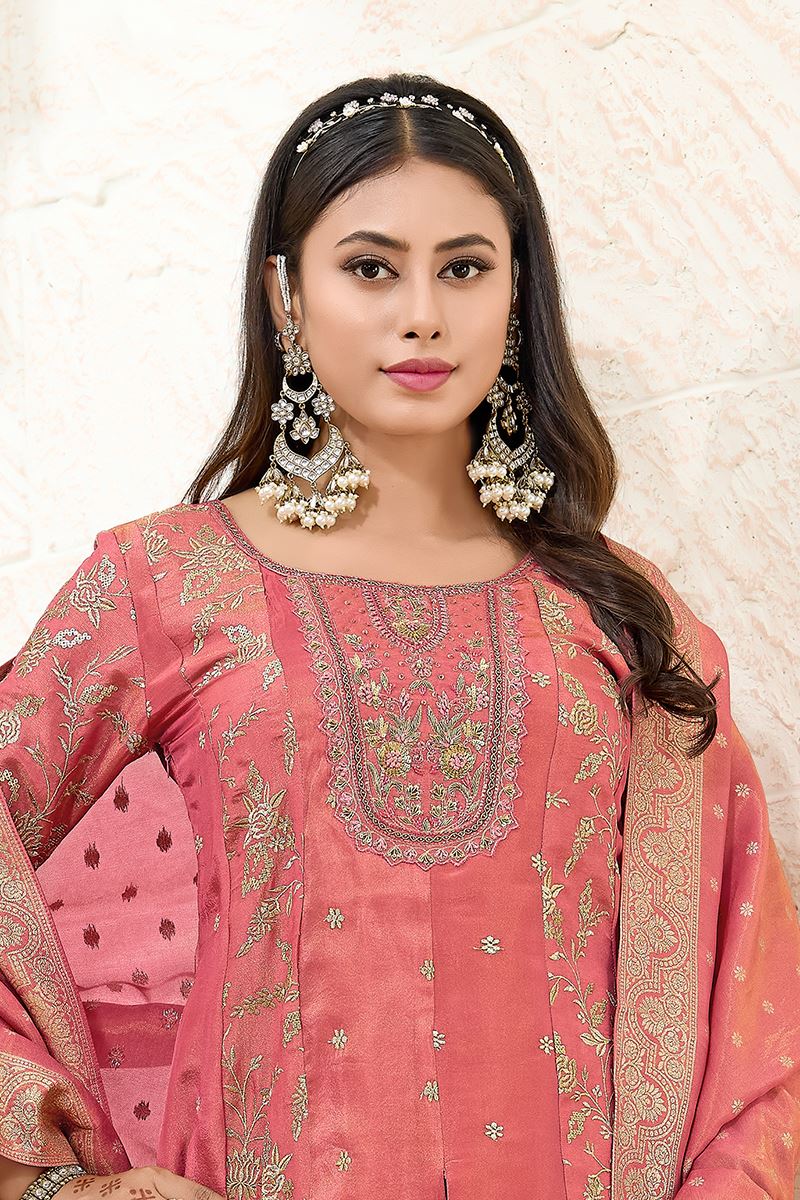 Charismatic Peach Designer Palazzo Suit for Engagement, Wedding, Reception, Festivals, Sangeet, and Parties