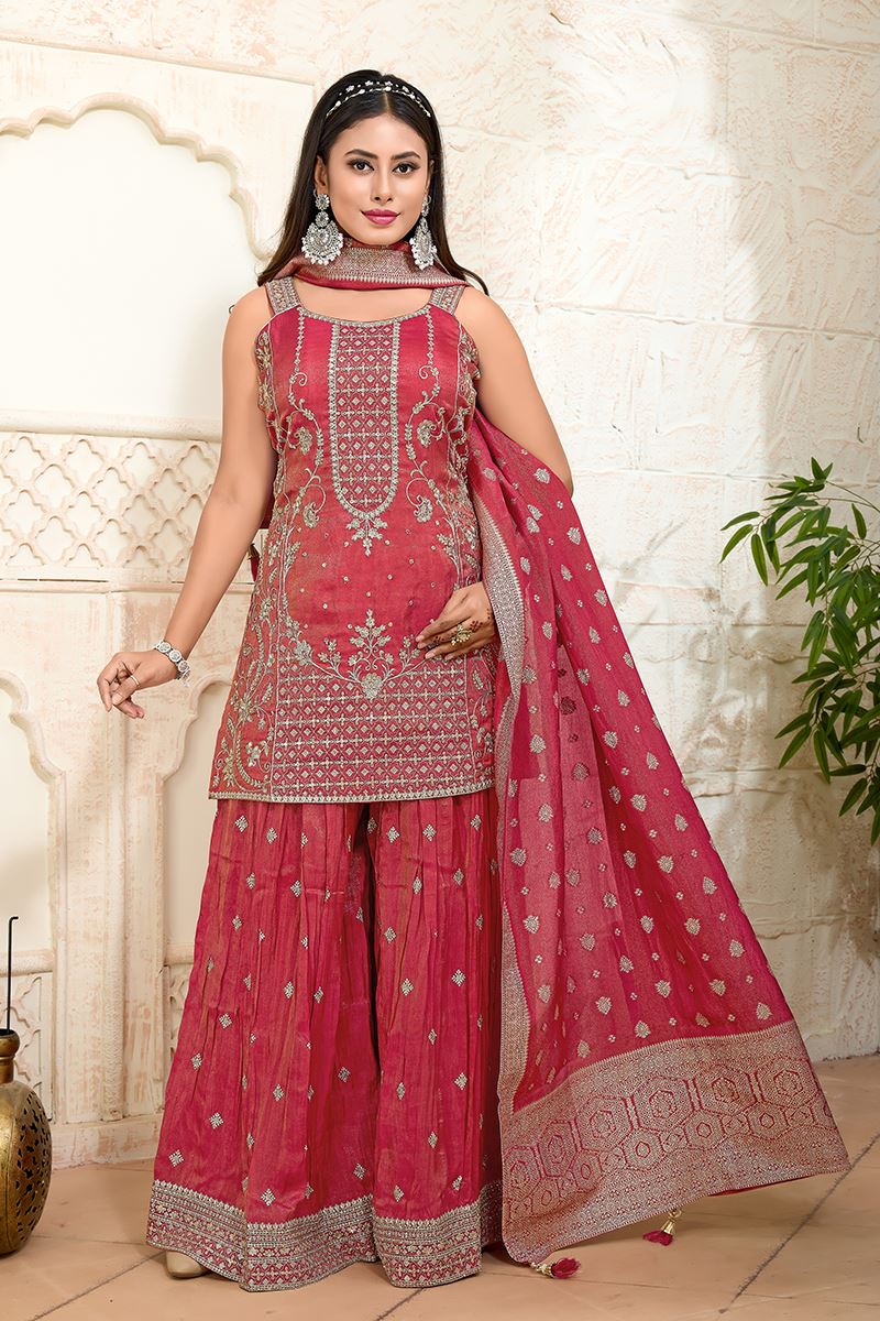 Smashing Onion Pink Designer Palazzo Suit for Engagement, Wedding, Reception, Festivals, Sangeet, and Parties