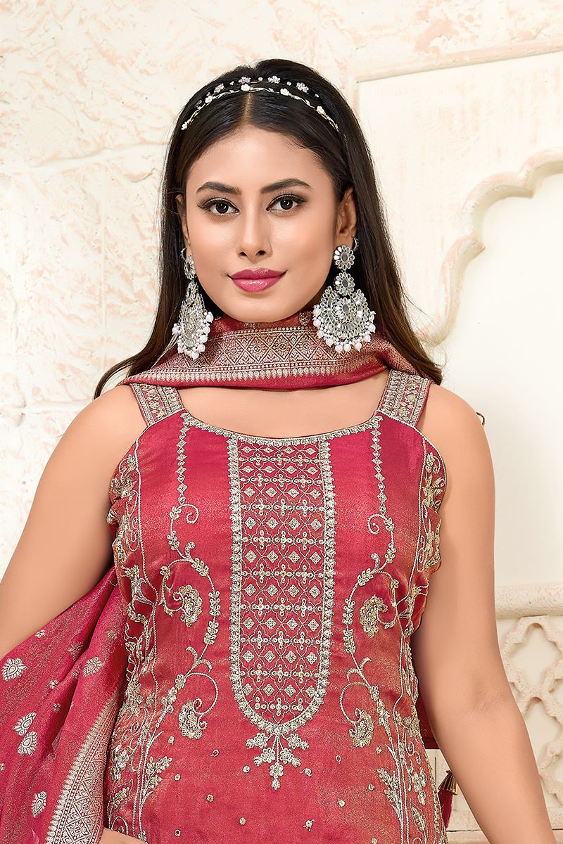 Smashing Onion Pink Designer Palazzo Suit for Engagement, Wedding, Reception, Festivals, Sangeet, and Parties