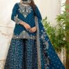 Spectacular Navy Blue Designer Palazzo Suit for Wedding, Reception, Festivals, Sangeet, and Parties