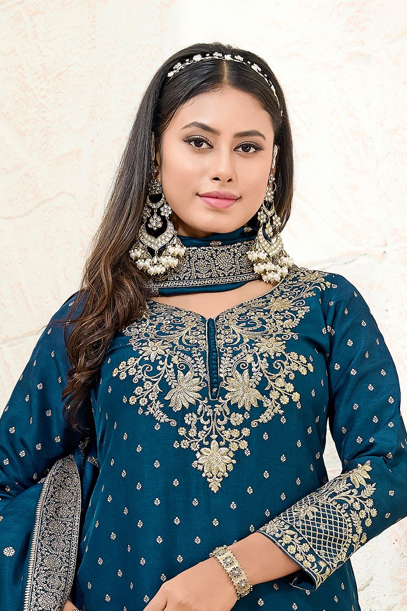 Spectacular Navy Blue Designer Palazzo Suit for Wedding, Reception, Festivals, Sangeet, and Parties