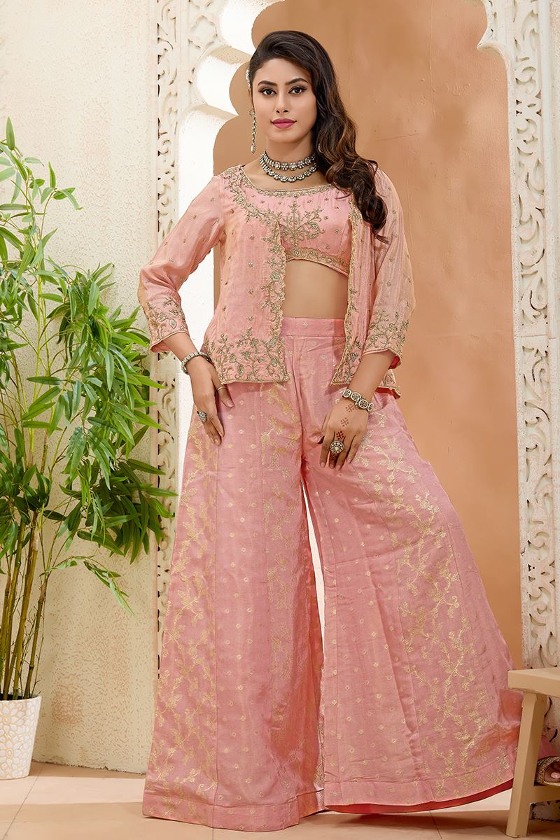 Fascinating Light Pink Designer Palazzo Suit for Engagement, Reception, Festivals, Sangeet, and Parties