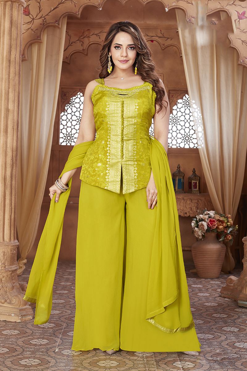 Astounding Mustard Designer Palazzo Suit for Haldi, Sangeet, and Parties